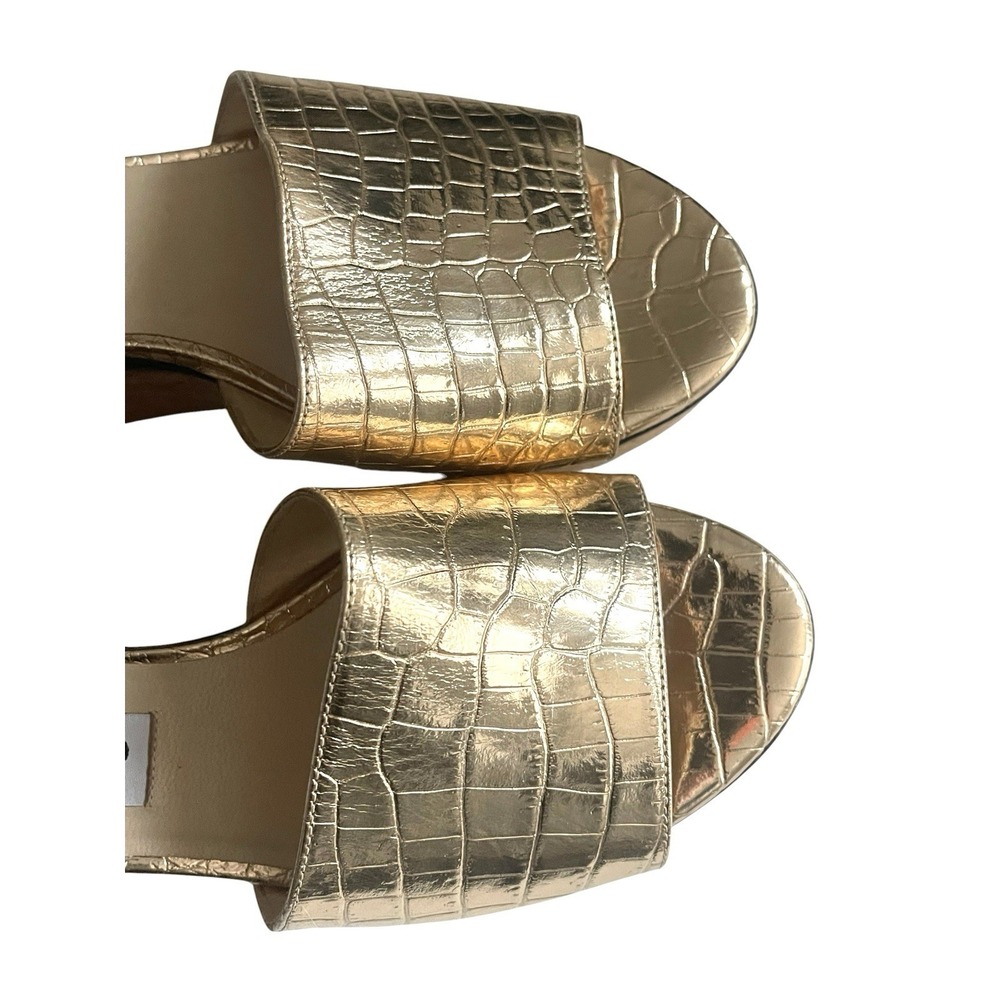 Jimmy Choo Deedee Metallic Cork Platform Sandals Gold Croc Embossed Glam Resort - Picture 11 of 15
